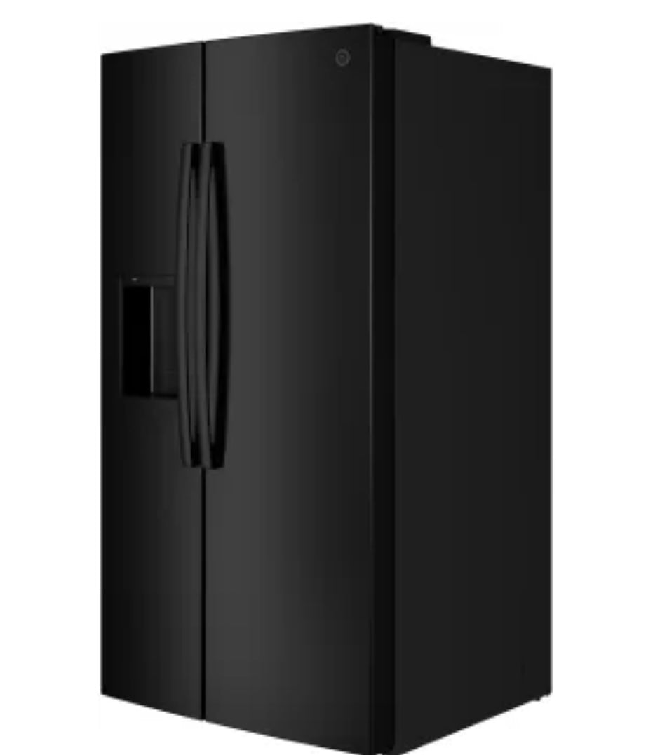 GE® 27.7 Cu. Ft. Side-by-Side Refrigerator with Ice & Water Dispenser GSE28NGYBB – Black Finish