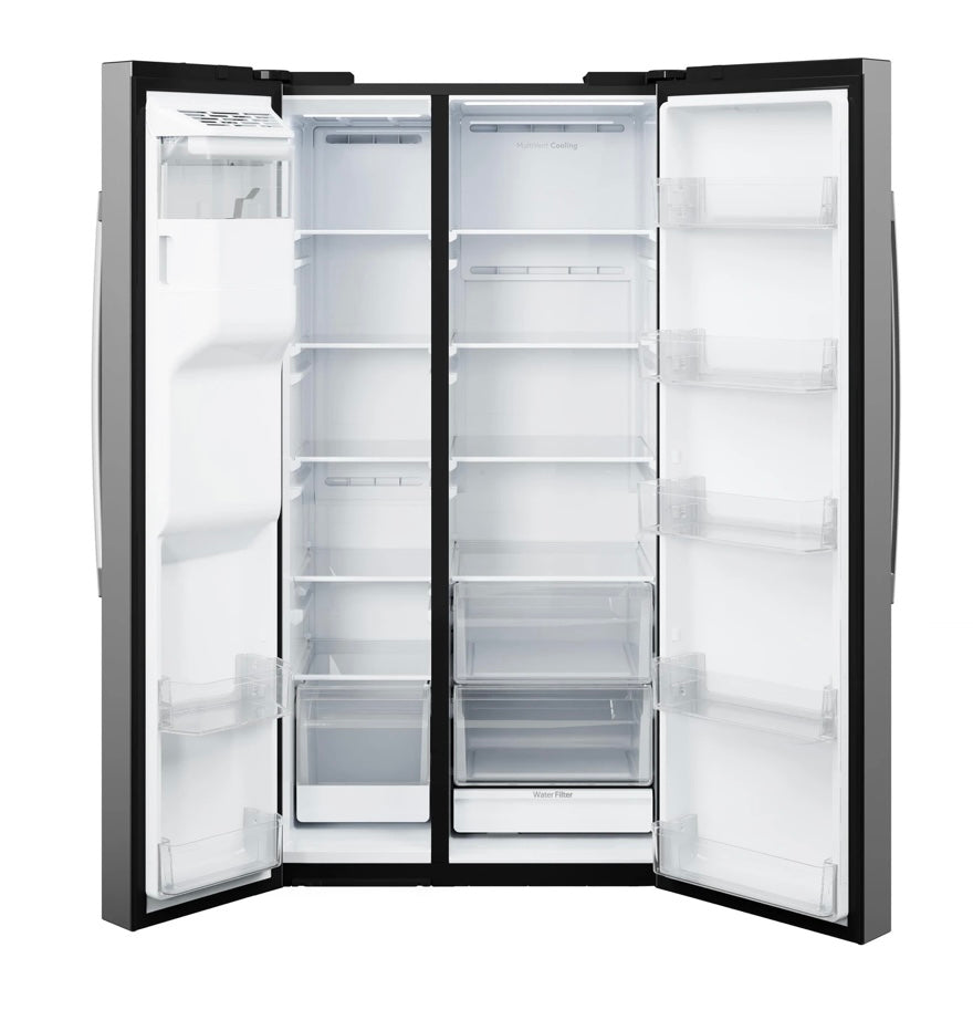 GE® 27.7 Cu. Ft. Side-by-Side Refrigerator with Ice & Water Dispenser GSS28NYYFS – Fingerprint Resistant Stainless Steel