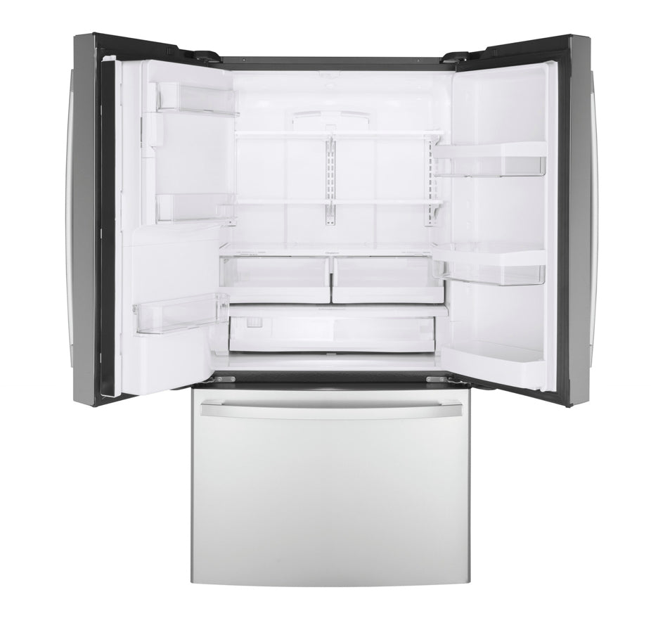 GE® 22.1 Cu. Ft. Counter-Depth French Door Refrigerator with Internal Water Dispenser GYE22GYNFS – Fingerprint Resistant Stainless Steel