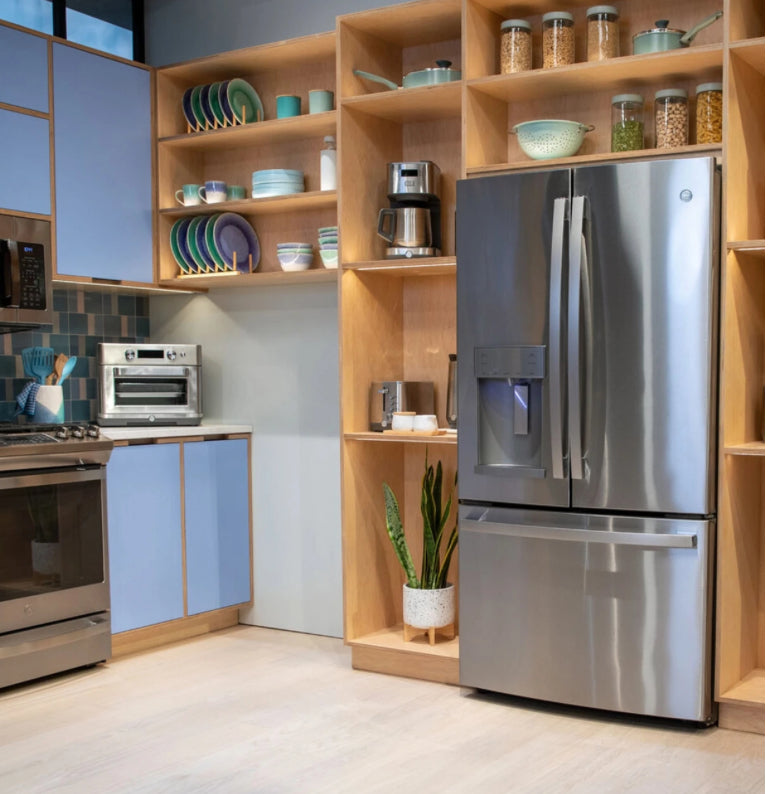 GE® 22.1 Cu. Ft. Counter-Depth French Door Refrigerator with Internal Water Dispenser GYE22GYNFS – Fingerprint Resistant Stainless Steel