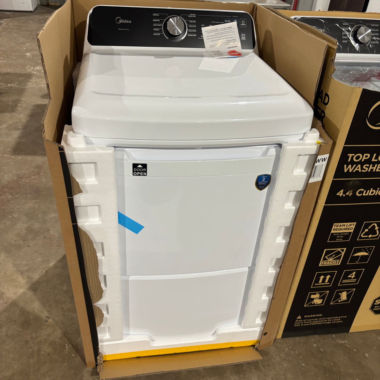 Midea Side-by-Side Top Load Washer and Electric Dryer Set in White