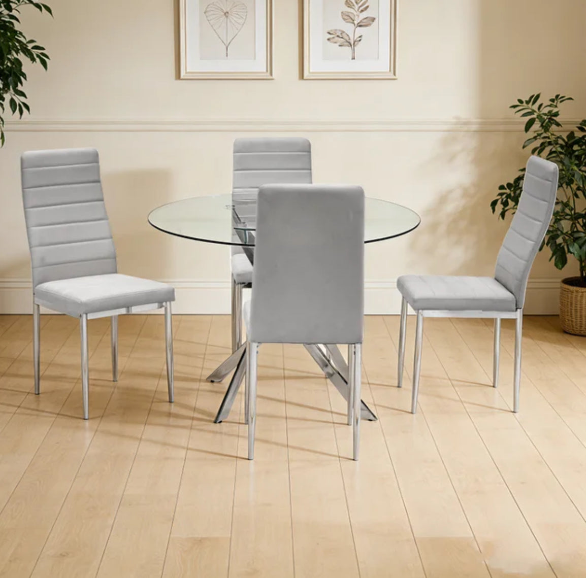 D107 - Gray - Glass Table + 4 Chairs