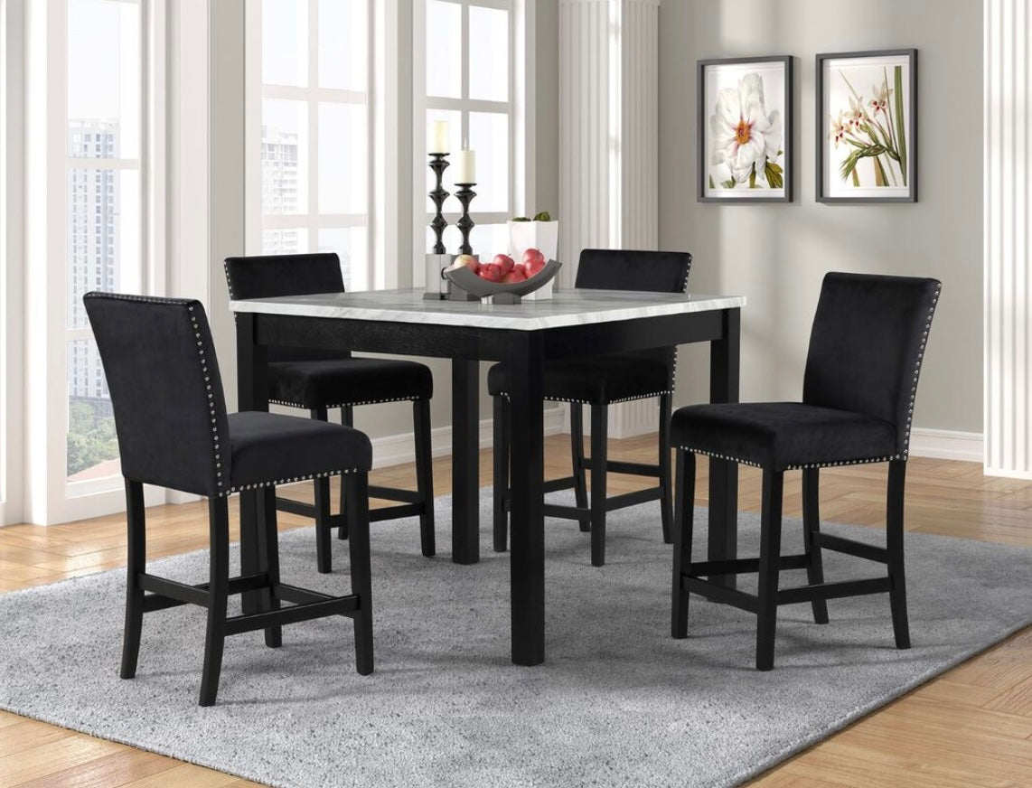 Dior - Black Pub Table + 4 Chair Set