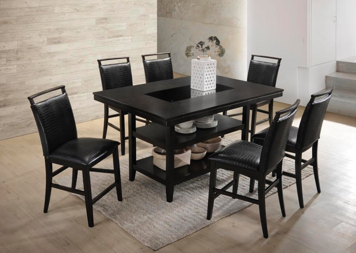 Tommy Black - Counter Height Table & 6 Chairs Set