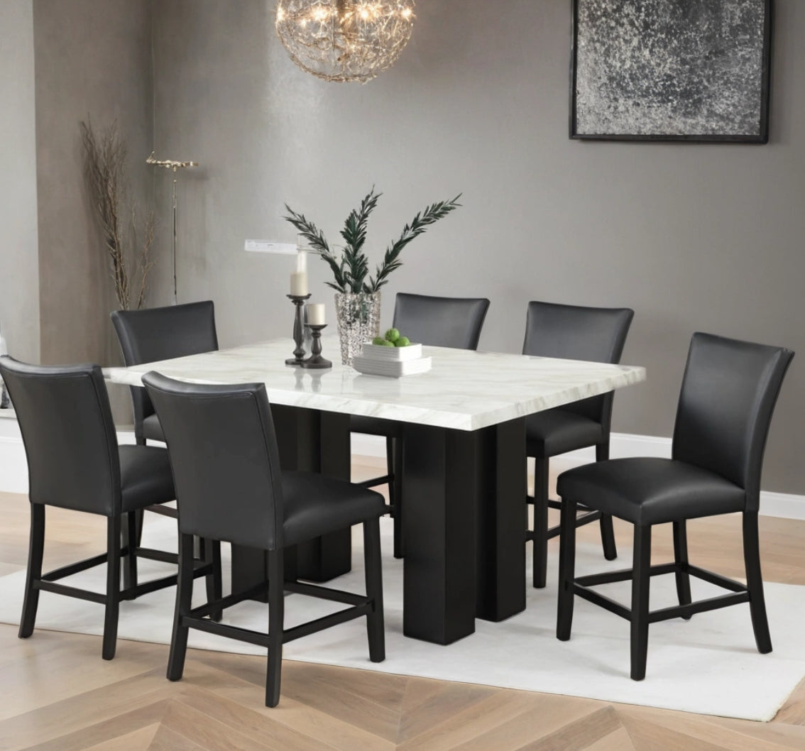 2220 PU - (FAUX MARBLE) Counter Height Table + 6 Chair Set