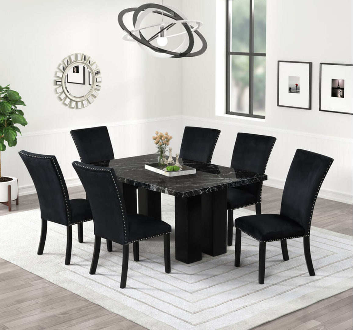 1220 Onyx - (FAUX MARBLE) Dining Table + 6 Chair Set