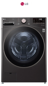 LG 27” Front Load Washer & Gas Dryer Laundry Pair in Black Steel featuring a 4.5 Cu. Ft. washer and 7.4 Cu. Ft. dryer with ColdWash and TrueSteam technology for powerful cleaning, wrinkle reduction, and energy-efficient performance.