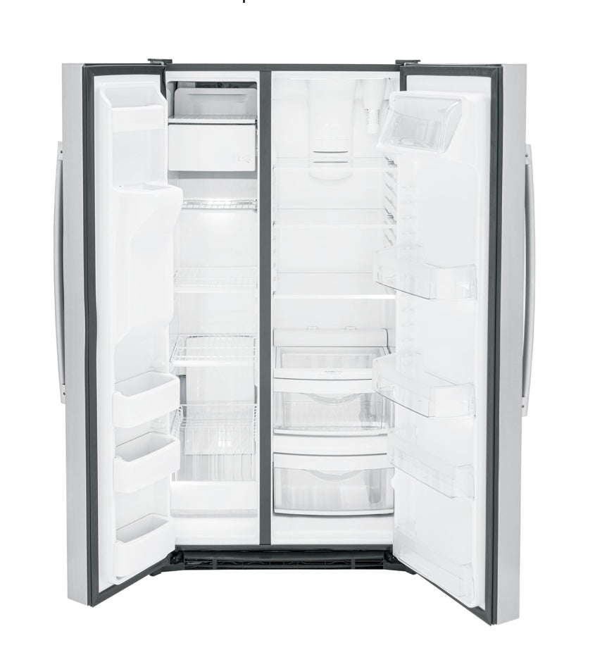 GE® 25.3 Cu. Ft. Side-by-Side Refrigerator with Ice & Water Dispenser GSE25GYPFS – Fingerprint Resistant Stainless Steel