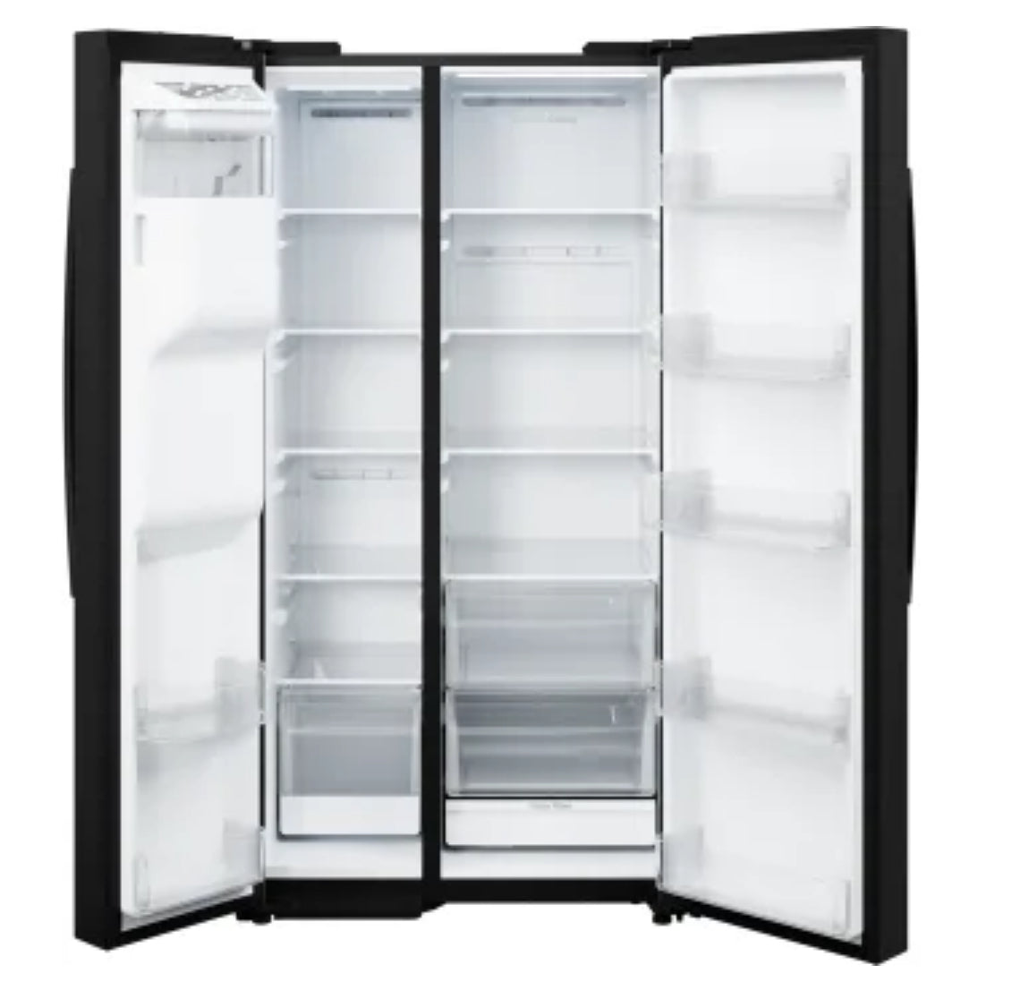 GE® 27.7 Cu. Ft. Side-by-Side Refrigerator with Ice & Water Dispenser GSE28NGYBB – Black Finish
