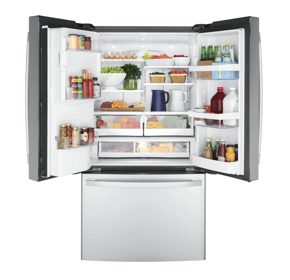 GE® 22.1 Cu. Ft. Counter-Depth French Door Refrigerator with Internal Water Dispenser GYE22GYNFS – Fingerprint Resistant Stainless Steel