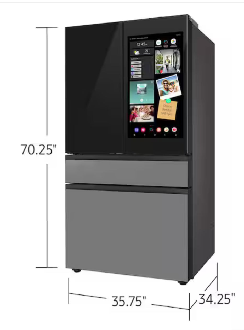 Samsung Bespoke 29 Cu. Ft. 4-Door French Door Refrigerator with AI HubFamily ™+ RF90F29AECRAA – Stainless Steel