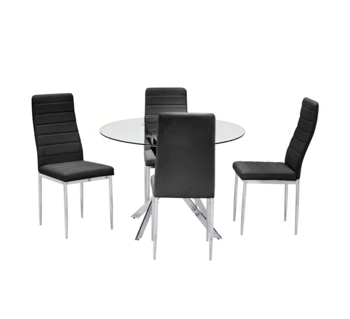 D106 - Black - Glass Table + 4 Chairs