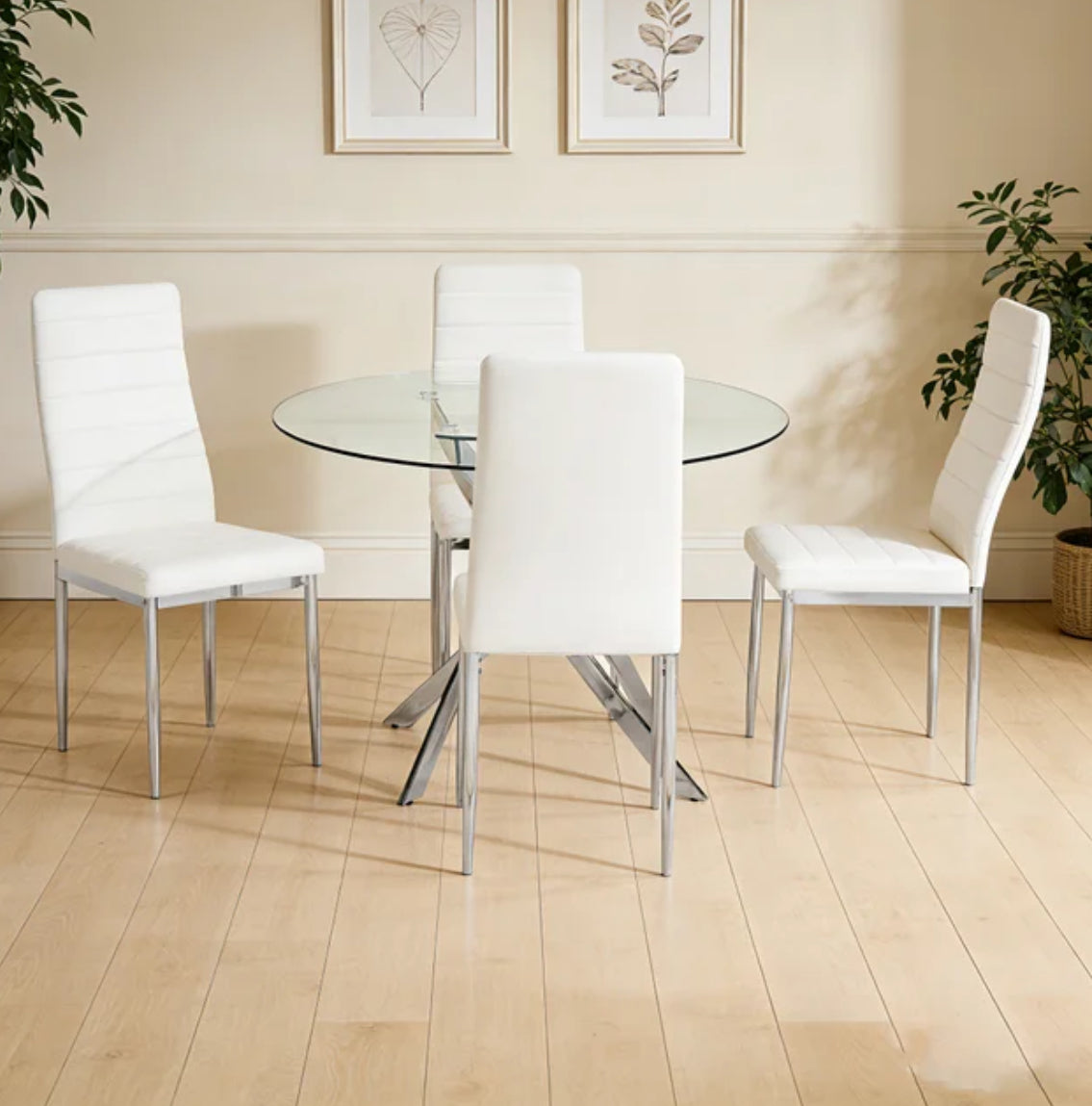 D108 - White - Glass Table + 4 Chairs