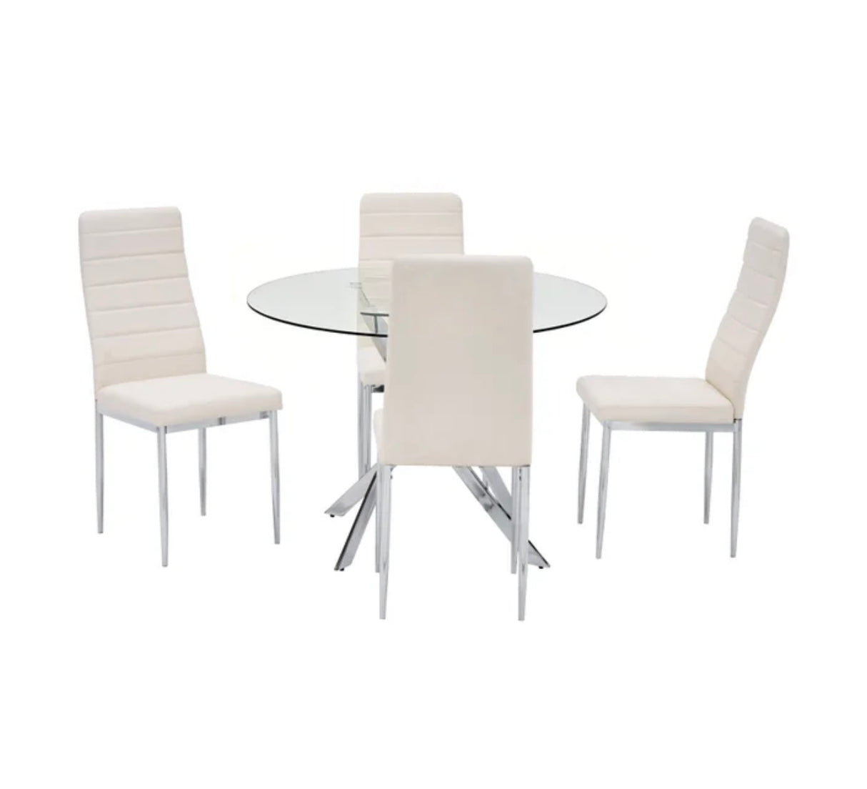 D108 - White - Glass Table + 4 Chairs