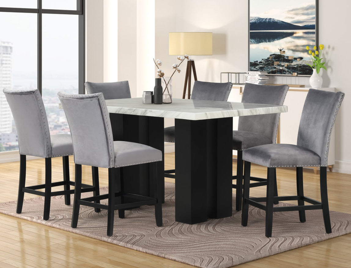 2220 Gray - (FAUX MARBLE) Counter Height Table + 6 Chair Set