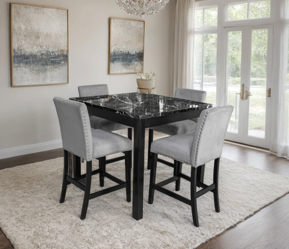 Dior Oynx Gray - Pub Table + 4 Chair Set