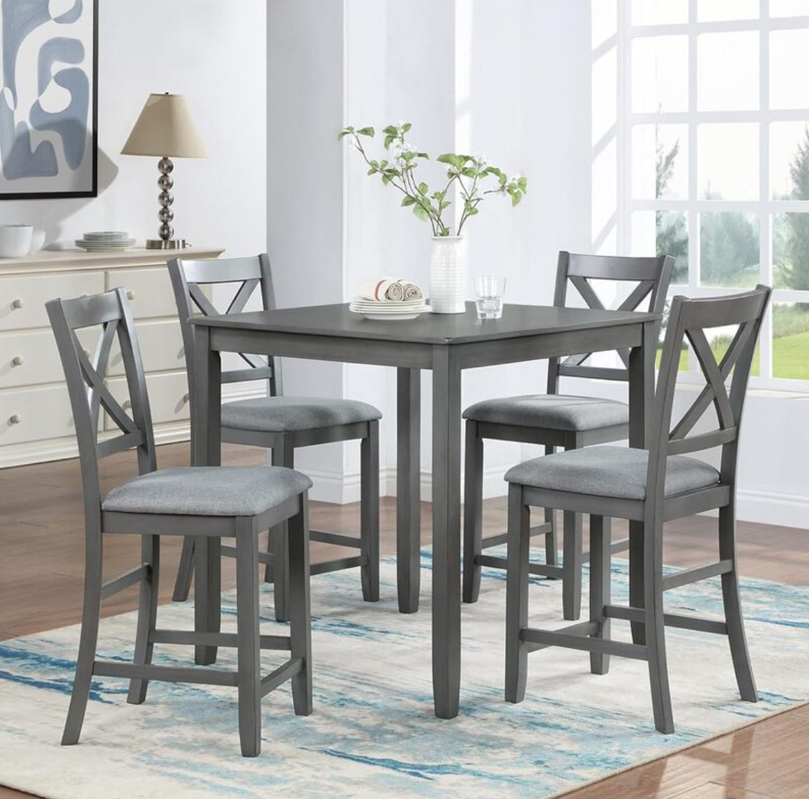 Tahoe - Grey - Pub Table + 4 Chairs