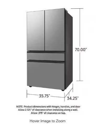 Bespoke 36 in. 29 cu. ft. Standard Depth 4-Door French Door Refrigerator in Stainless Steel with Beverage Center