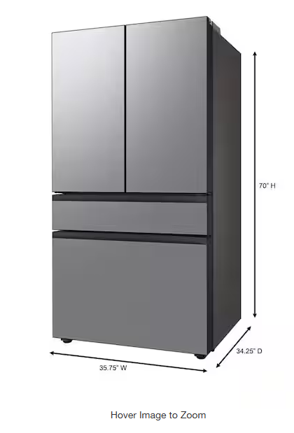 Bespoke 36 in. 29 cu. ft. Standard Depth 4-Door French Door Smart Refrigerator in Stainless Steel with Beverage Center