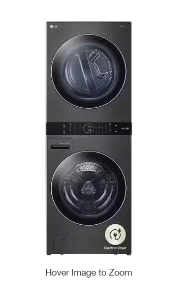 WashTower Stacked SMART Laundry Center 4.5 Cu.Ft. Front Load Washer & 7.4 Cu.Ft. Electric Dryer in Black Steel w/ Steam WKEX200HBA