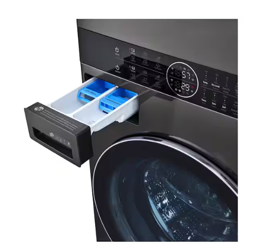 WashTower Stacked SMART Laundry Center 4.5 Cu.Ft. Front Load Washer & 7.4 Cu.Ft. Electric Dryer in Black Steel w/ Steam WKEX200HBA